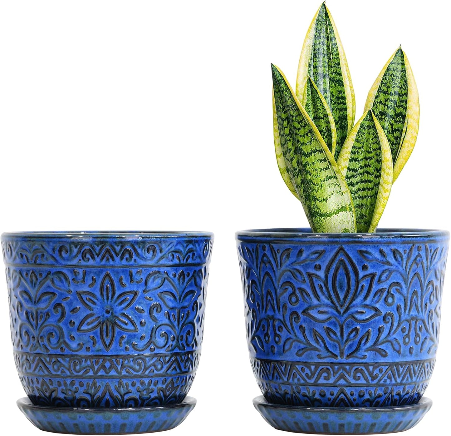 Gepege 6 Inch Beaded Ceramic Planter Set of 2 with Drainage Hole and Saucer for Plants, Indoor-Outdoor Large Round Succulent Orchid Flower Pot (Smoked Gray, Inner-pots not Larger Than 5 Inch)