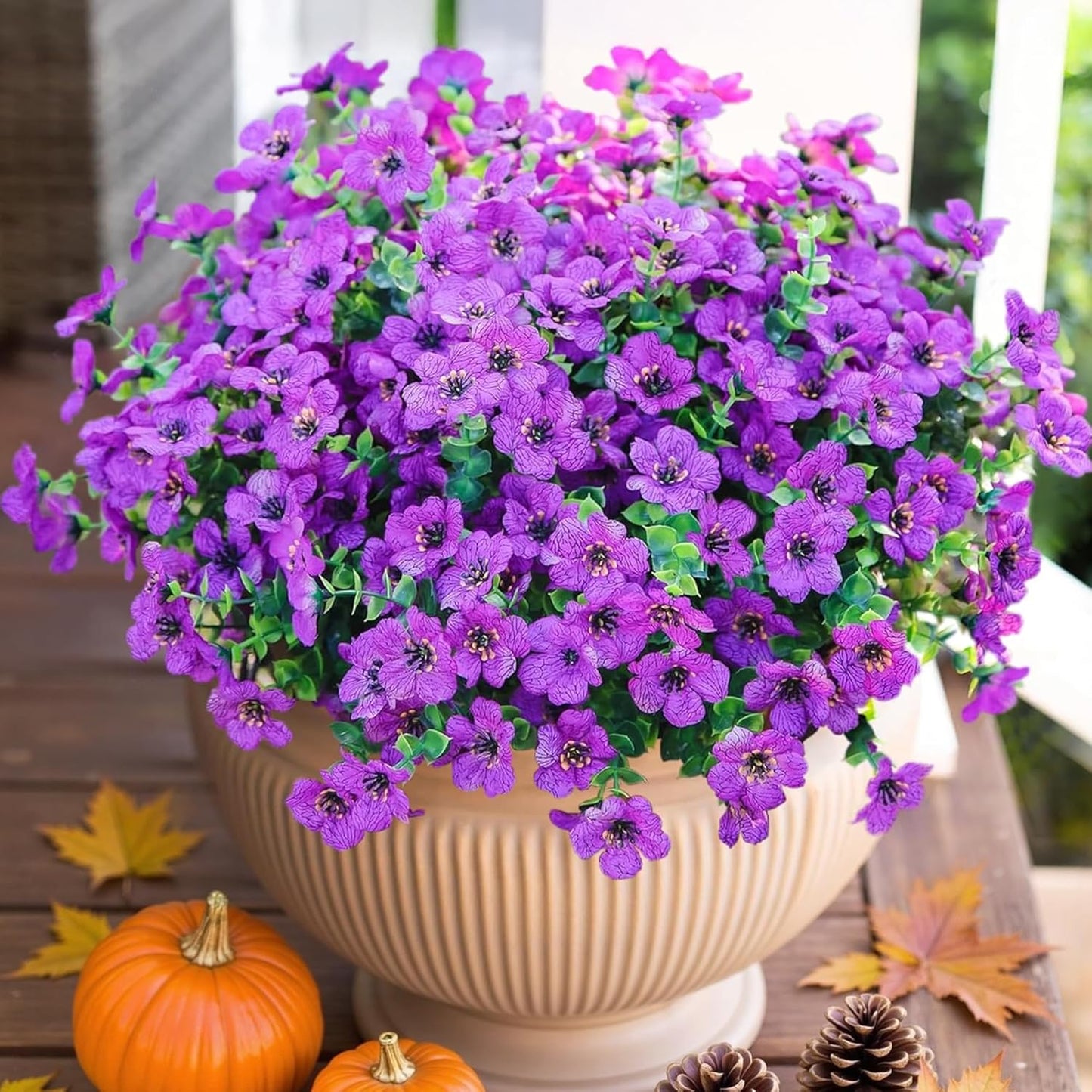 HyeFlora Artificial Flowers for Outdoor Indoor Garden Home Decoration, Faux Flower Daisy with Eucalyptus Leaves Fake Plants Greenery Boxwood Porch Patio, 12 Bundles (Mix Pink Red Purple Yellow)