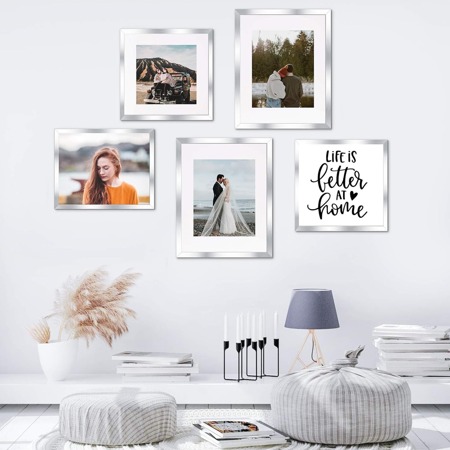 upsimples 11x14 Picture Frame Set of 5, Display Pictures 8x10 with Mat or 11x14 Without Mat, Wall Gallery Photo Frames, Black