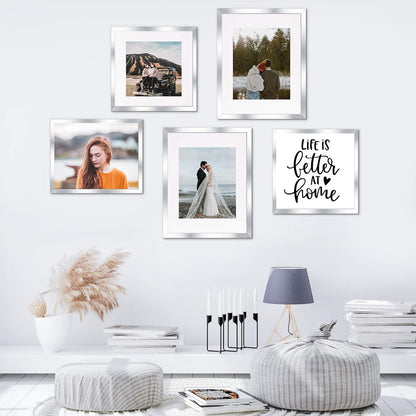 upsimples 11x14 Picture Frame Set of 5, Display Pictures 8x10 with Mat or 11x14 Without Mat, Wall Gallery Photo Frames, Black
