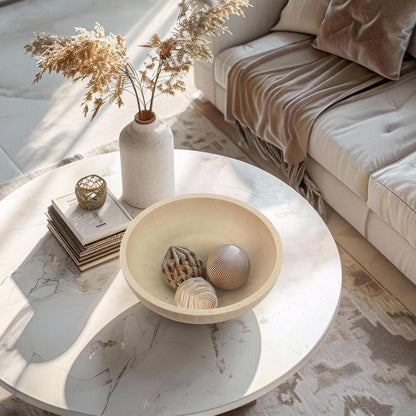 YMXYJM Large Decorative Bowl, Modern Handicraft Resin Bowls for Home Decor, Decorative Fruit Bowl for Kitchen Counter, Stylish Key Bowl for Entry Table, Artificial Stone Resin Beige