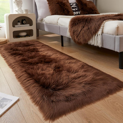 EasyJoy Ultra Soft Fluffy/Fuzzy Shaggy Area Rug Faux Fur Chair Cover Seat Pad for Bedroom Floor Sofa Living Room (2 x 6 ft Sheepskin, Beige)