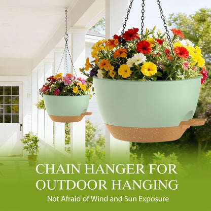 12 Inch Hanging Baskets 2 PC with Chains, Self-Watering Hanging Planters for Indoor Outdoor Plants, Plastic Hanging Flower Pots,Black