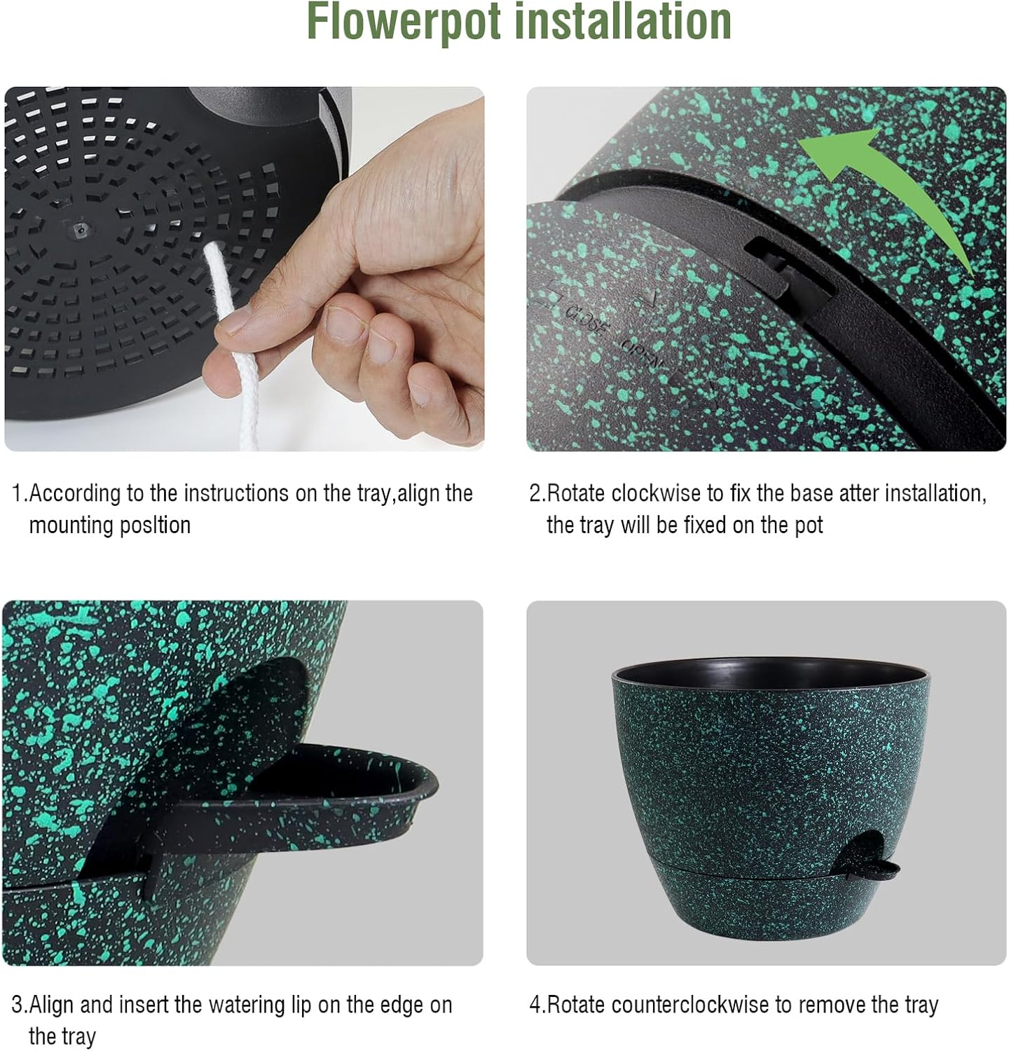 WSMKSZ 10/9/8 inch Self Watering Pots, Planter, Plant Pots with Mesh Drainage Holes for Indoor Outdoor Garden Plants, Plastic Flower Pots with Deep Reservoir for House Plants, Green with Brown