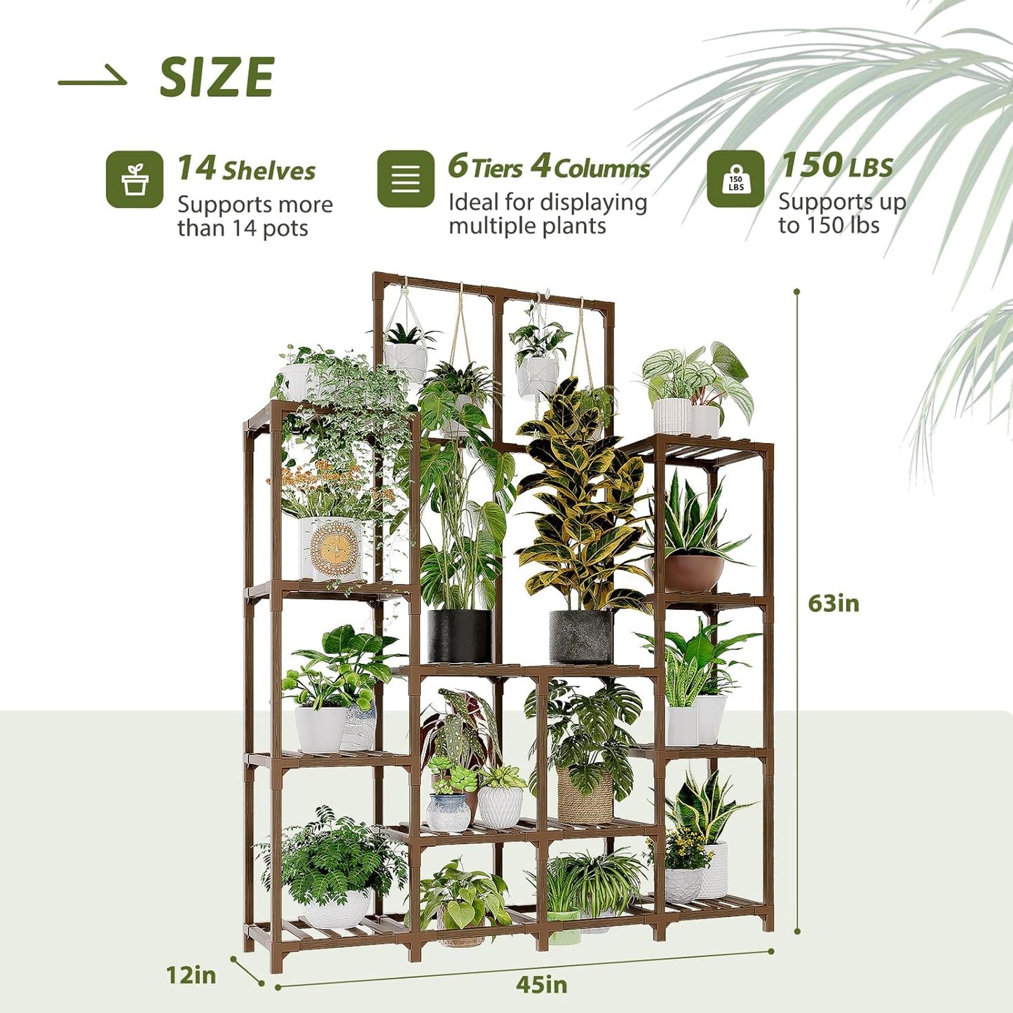 GENTINGBRO Plant Stand Indoor Outdoor 63" Tall Plant Shelf for Plants 14-Tier Large Plant Sheves for Living Room Heavy Duty Plant Rack Garden Balcony Patio Hanging Planter