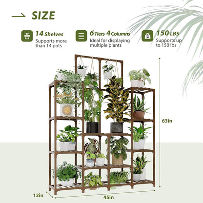 GENTINGBRO Plant Stand Indoor Outdoor 63" Tall Plant Shelf for Plants 14-Tier Large Plant Sheves for Living Room Heavy Duty Plant Rack Garden Balcony Patio Hanging Planter