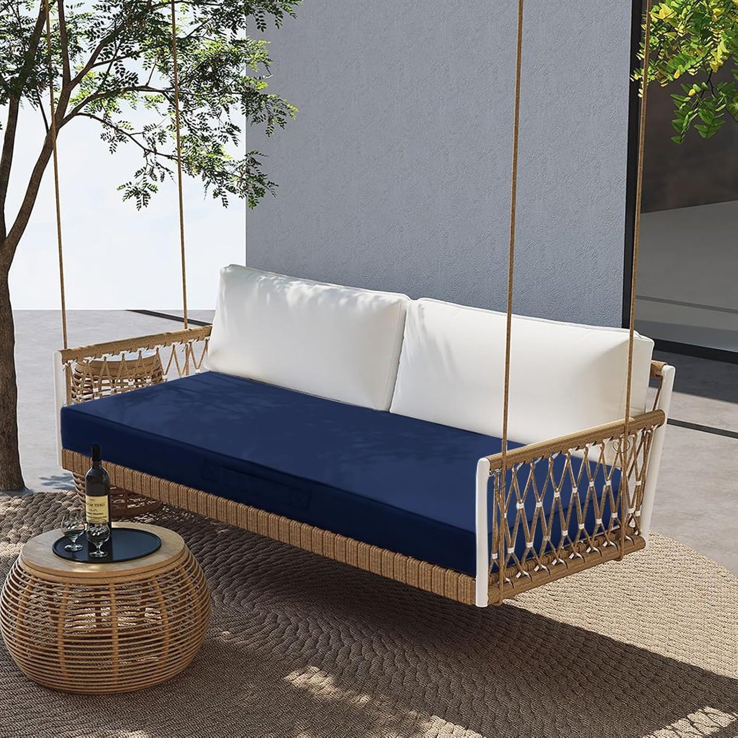 Outdoor Bench Cushion 48x18 Inch Waterproof with Memory Foam,Patio Bench Cushions for Outdoor/Indoor Furniture Porch Swing Cushion with Handle and Adjustable Strap,Navy Bule