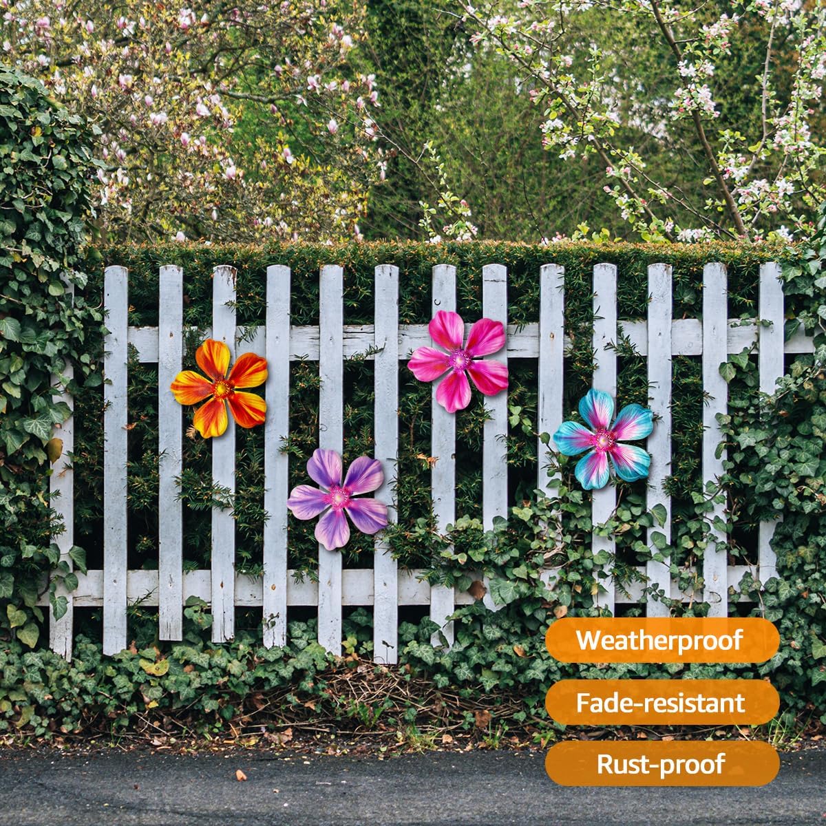 Giyyomtr Metal Flowers Wall Decor - 4pcs 6.2'' Metal Wall Art Hanging Decorations for Outdoor Fence Garden Yard Patio Exterior Wall Decor