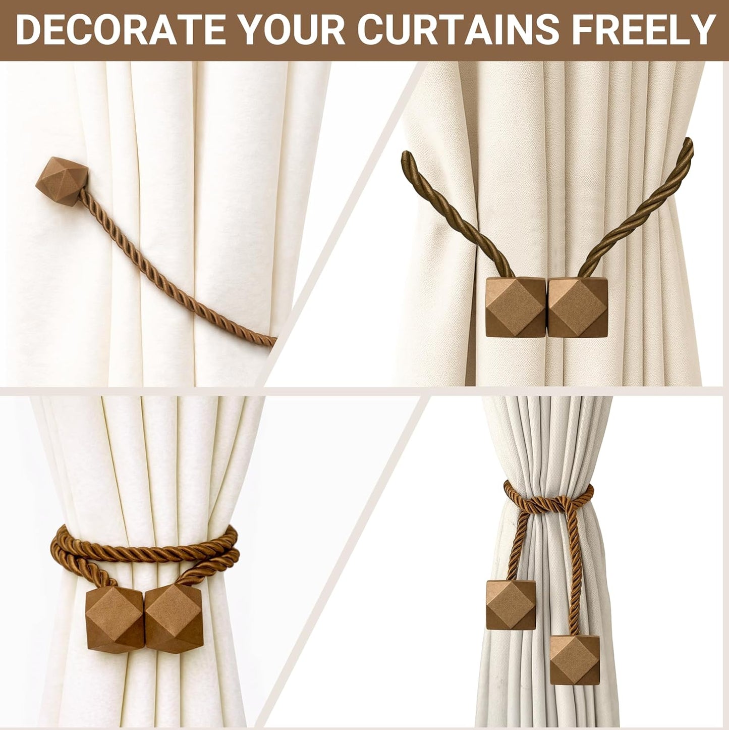 Hion Magnetic Curtain Tiebacks Black 2pcs, Curtain Tiebacks Buckles Holdbacks Holders Hooks Clip for Home Outdoor Bedroom Office Decorative Curtain