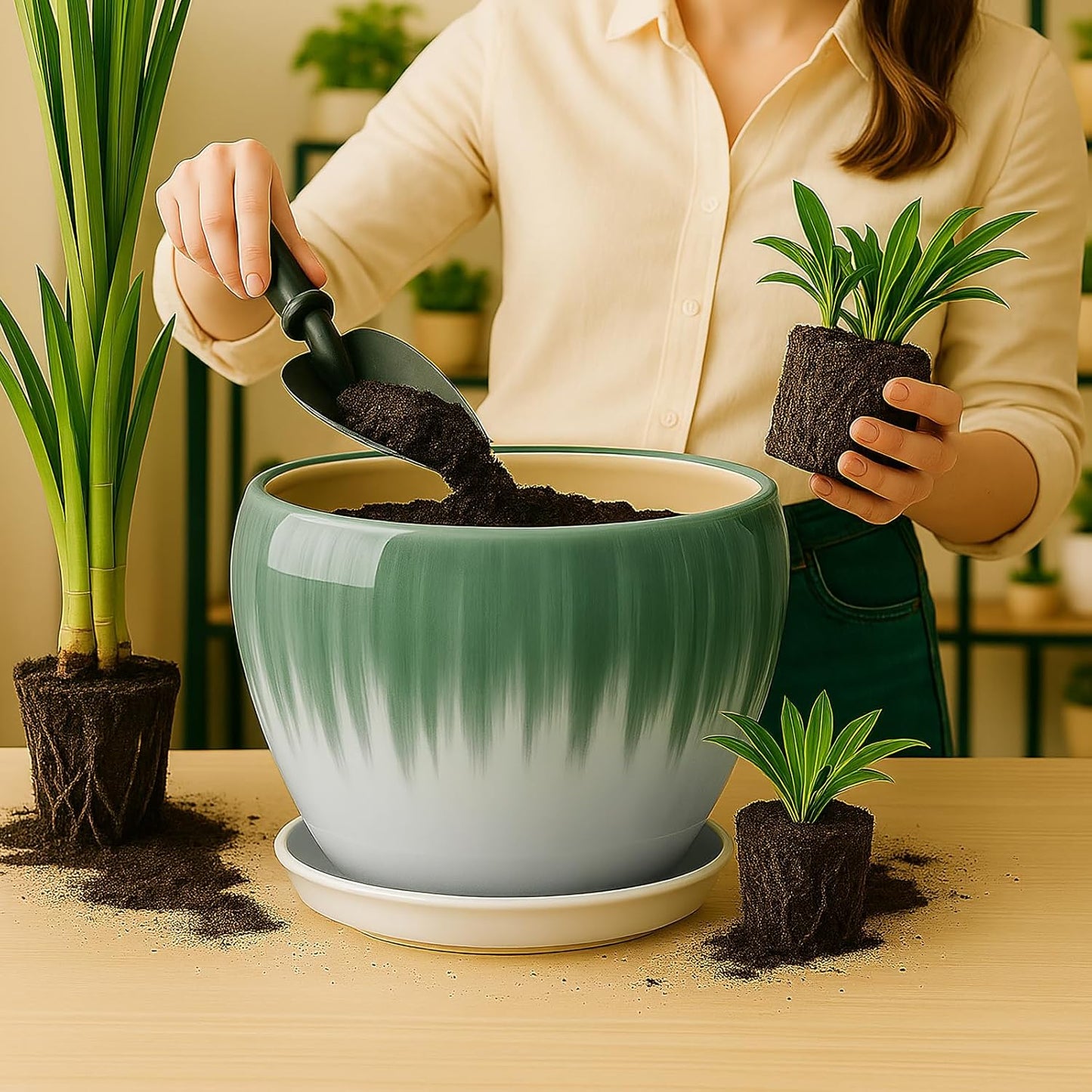 Deep Dream 6 Inch Plant Pots- Ceramic Planter Pot with Drainage Hole and Saucer, Round Flower Pot for Indoor Outdoor Succulent, Snake Plants and Cactus, Blue