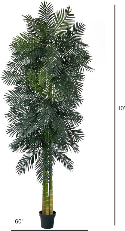 Nearly Natural 6.5ft Artificial Golden Cane Palm Tree, Lifelike Silk Indoor Palm With Three Textured Trunks Flexible Fronds Nursery Planter, Low Maintenance