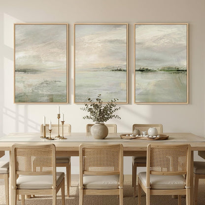 Large Framed Abstract Nature Landscape Wall Art for Living Room, Set of 3 Modern Canvas Prints Paintings Artwork for Walls, Green Lake Pictures for Hallway, Dining Room, Office Wall Decor 24x36 Inch
