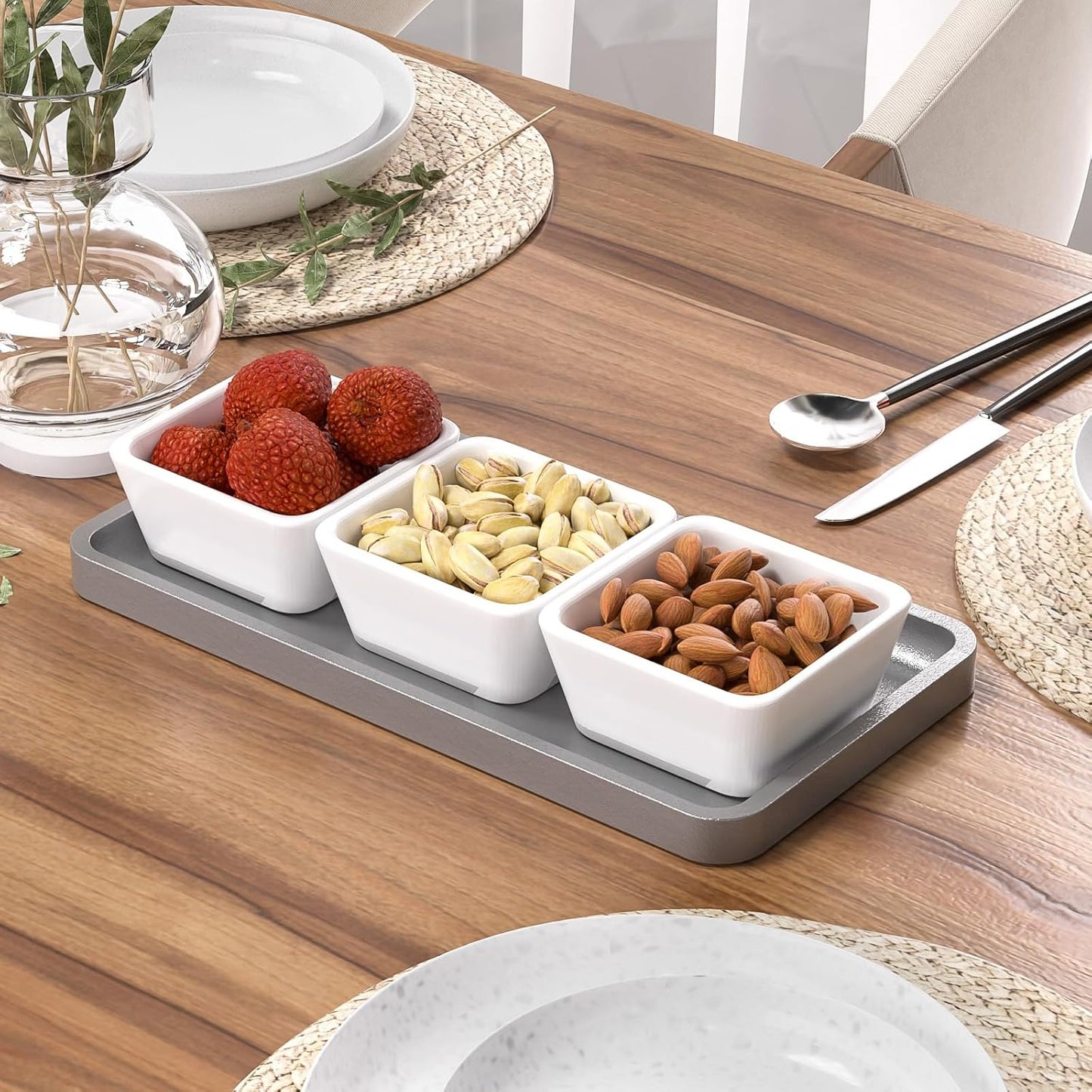 Bathroom Vanity Tray for Countertop - Bamboo Organizer Tray for Dresser Tops, Toilet, Perfume Small Decorative Tray Wood Tray for Home Decoration 11.81” L x 6.1” W x 0.79” H Black