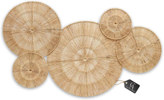 CHI AN HOME Wicker 23 Inch Jute Wall Decor Baskets, Set of 6 Extra Large Woven Jute Wall Plates, 23",21",15",13",12,10", Decorative Baskets for Wall Arts, Wall Hanging for Bedroom, Living Room, Office