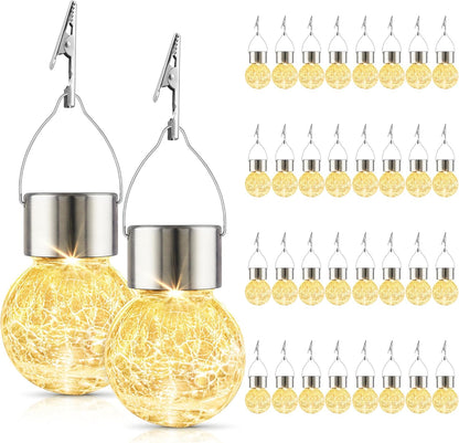Solar Outdoor Lights Decorative 12 Pack, Hanging Solar Garden Lights Waterproof, Solar Powered Globe Cracked Glass Ball Lantern for Yard Patio Fence Tree Umbrella Holiday Decoration, Warm White