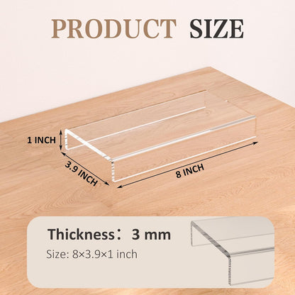 Sezanrpt Acrylic Shelf Riser 12x4.7x3 pack of 2, Desktop Rectangular Acrylic Tray Pedestal Stand for Funko Pop Figure, Bags, 12x4.7x3 Inch
