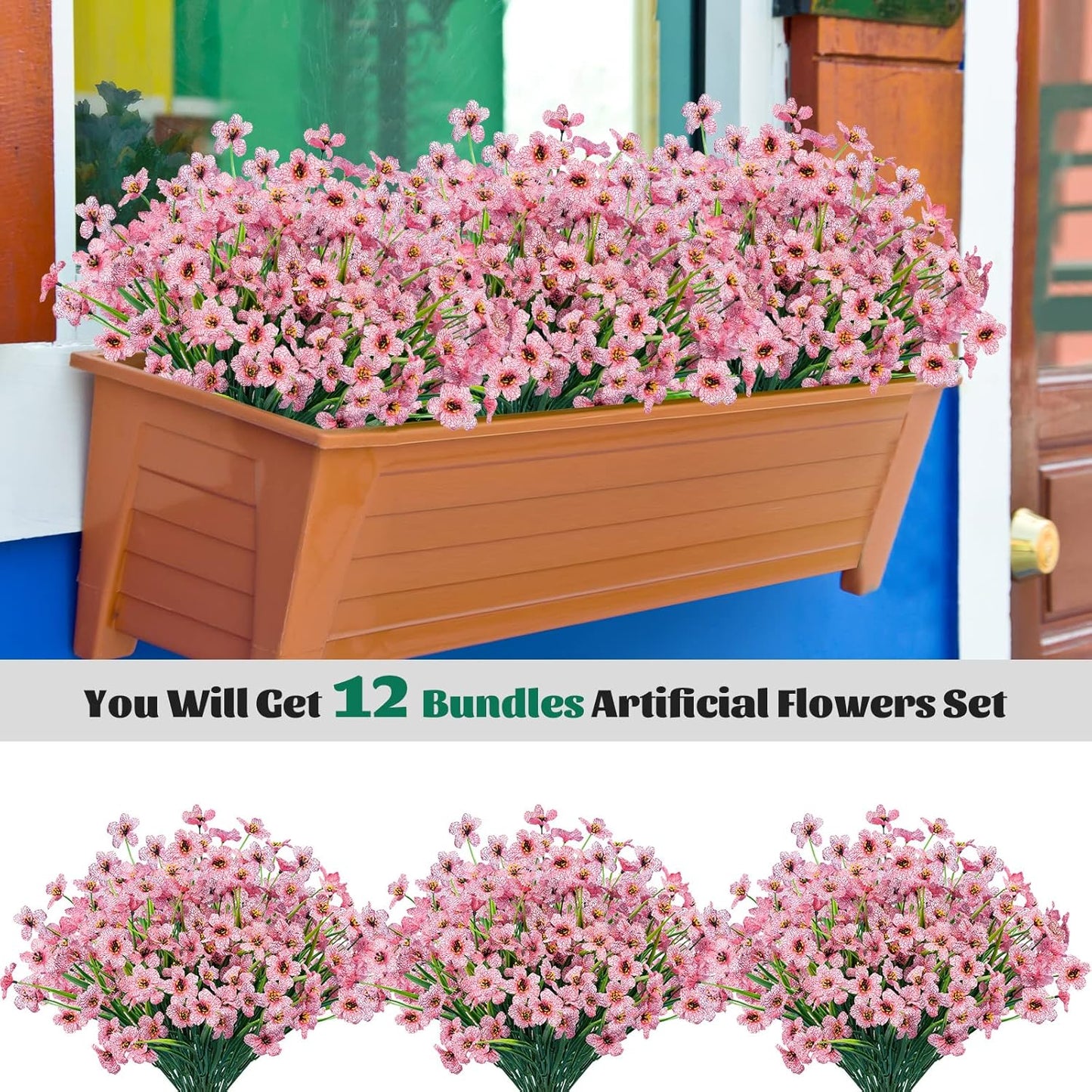 Lnoicy Artificial Greenery Plants Outdoor UV Resistant Fake Plants Boxwood Shrubs Grass,20 Bundles for Farmhouse Home Garden Office Patio Backyard Wedding and Indoor Outdoor Decoration