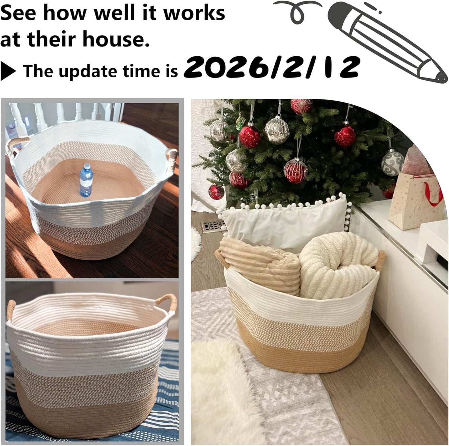 Artfeel 70L Large Cotton Rope Basket, Decorative Woven Blanket Storage for Living Room, Boho Toy Storage & Toy Box for Kids, Versatile Laundry Basket & Nursery Hamper for Blankets(Brown)