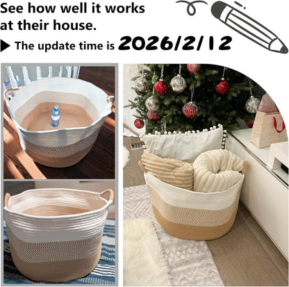 Artfeel 70L Large Cotton Rope Basket, Decorative Woven Blanket Storage for Living Room, Boho Toy Storage & Toy Box for Kids, Versatile Laundry Basket & Nursery Hamper for Blankets(Brown)