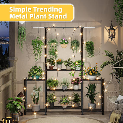 Simple Trending Plant Stand Indoor Outdoor, Heavy Duty Metal 3 Tiered Hanging Plant Shelf for Multiple Flower Planter Holder Tall Large Rack for Living Room Garden Balcony, Black
