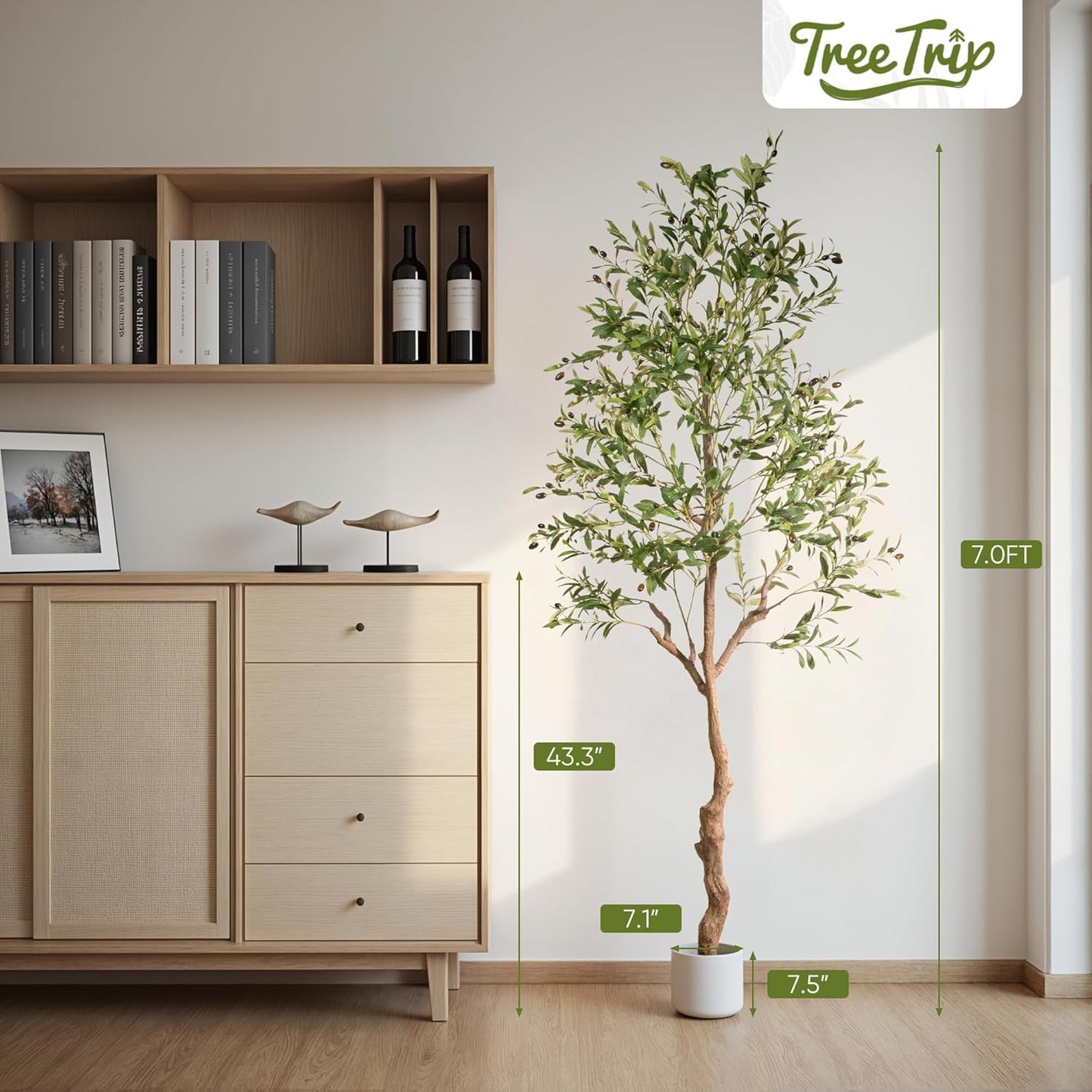 Olive Tree Artificial Indoor, 7 FT Faux Olive Trees with Planter, Fake Tall Plants with Natural Trunk and Lifelike Fruits for Home Office Decor(1, 7FT)