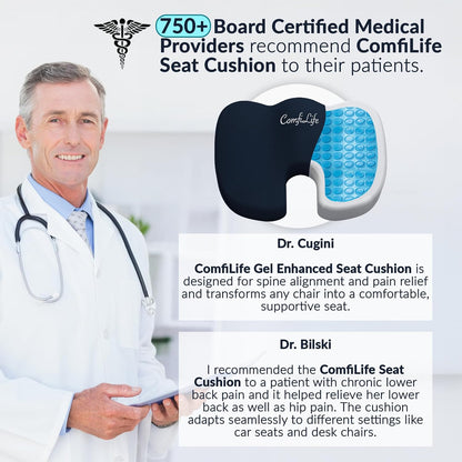 ComfiLife Premium Gel & Memory Foam Seat Cushion – Doctor Recommended Office Chair Cushion, Car Seat Cushion – Chair Cushions for Back & Sciatica Pain Relief – Seat Cushions for Office & Desk (Black)