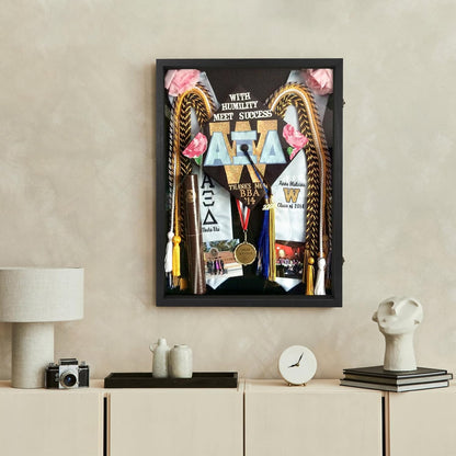 GraduatePro Shadow Box Frame 11x14 Display Case with Linen Back, Real Glass Window Door with Hinge, Picture Frame Wedding Bouquet Memorabilia Medals Photos Memory Box for Keepsakes, Carbonized Black