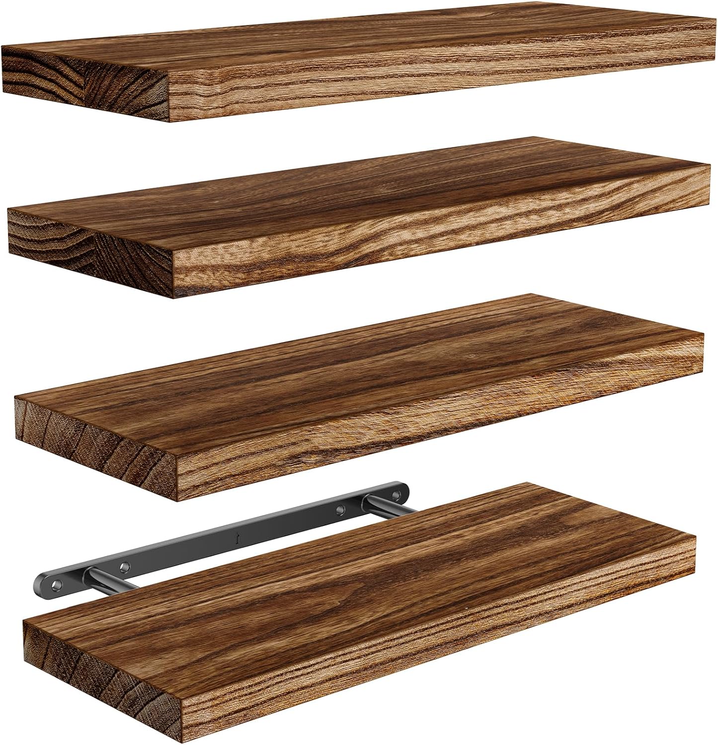 Amada Homefurnishing Floating Shelves, Paulownia Wood Wall Shelves for Living Room/Bedroom/Kitchen/Home Office, Wood Floating Shelf for Home Storage & Organization, Set of 4, 15.75″L x 5.91″W x 0.98″H