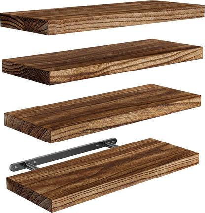 Amada Homefurnishing Floating Shelves, Paulownia Wood Wall Shelves for Living Room/Bedroom/Kitchen/Home Office, Wood Floating Shelf for Home Storage & Organization, Set of 4, 15.75″L x 5.91″W x 0.98″H
