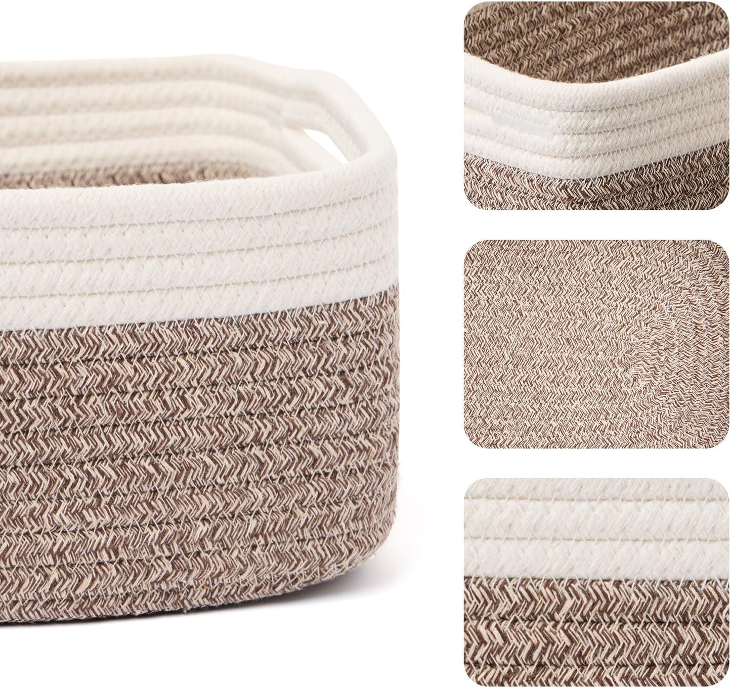 MiniArk Small Storage Baskets for Organizing | Closet Organizer Bins | Shelf Toy Basket | Woven Rope Baskets | Cube Decorative Box | Shallow Basket | L11.5xW7.5xH4.7| Brown
