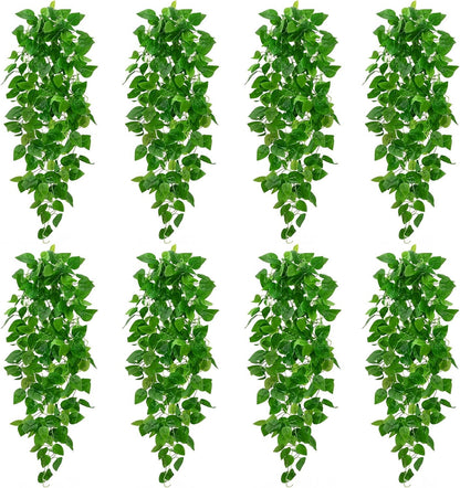 BLEUM CADE Fake Hanging Plants, 2pcs Artificial Pothos Vines Greenery for Wall Home Living Room Office Indoor Outdoor Decor (No Baskets)