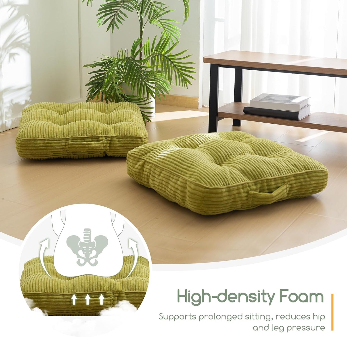 HIGOGOGO 6" Extra Thick Floor Pillow Cushion for Adults, Meditation Cushion Pillow, Large Square Floor Sitting, Tufted Corduroy Cover, for Tatami Living Room or Yoga, 22x22 Inch, 2Pack, Dark Grey