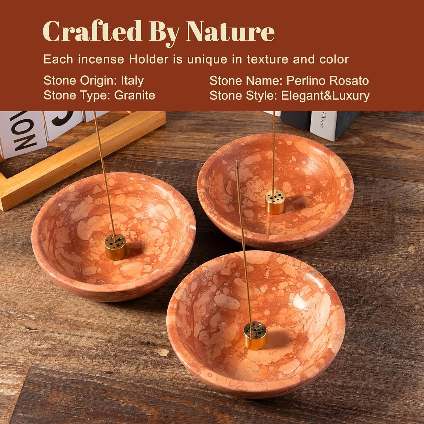 Koville Natural Marble Incense Holder, Incense Holder for Sticks with 9 Holes, Handmade Incense Burner Ash Catcher for Meditation Yoga SPA, Balsam Fir/Palo Santo/Sage/Cone (Green)