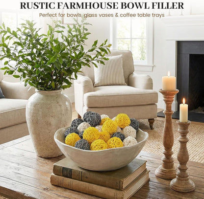 DomeStar 24PCS Brown Decorative Balls for Bowl Centerpiece, 2 Inch Rattan Balls Bowl Fillers Decor - Wicker Twig Orbs Spheres, Wedding Home Vase Table Decor