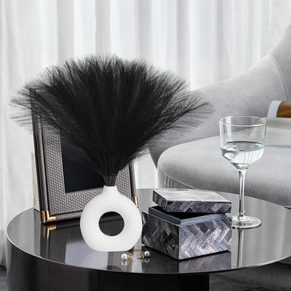 UREYMX Faux Pampas Grass Decor 17.7 Inch 6pcs, Artificial Pampas Grass Fluffy Home Decor, Short Vase Room Decor pompous Grass Flower Arrangement for Boho Home Wedding Decoration (Black)