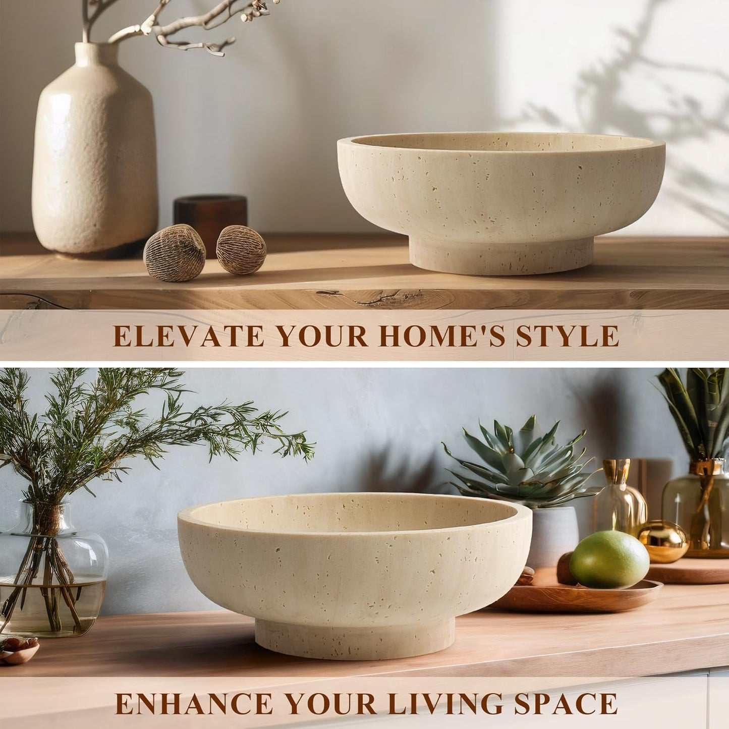 YMXYJM Large Decorative Bowl, Modern Handicraft Resin Bowls for Home Decor, Decorative Fruit Bowl for Kitchen Counter, Stylish Key Bowl for Entry Table, Artificial Stone Resin Beige