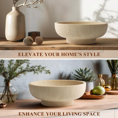 YMXYJM Large Decorative Bowl, Modern Handicraft Resin Bowls for Home Decor, Decorative Fruit Bowl for Kitchen Counter, Stylish Key Bowl for Entry Table, Artificial Stone Resin Beige