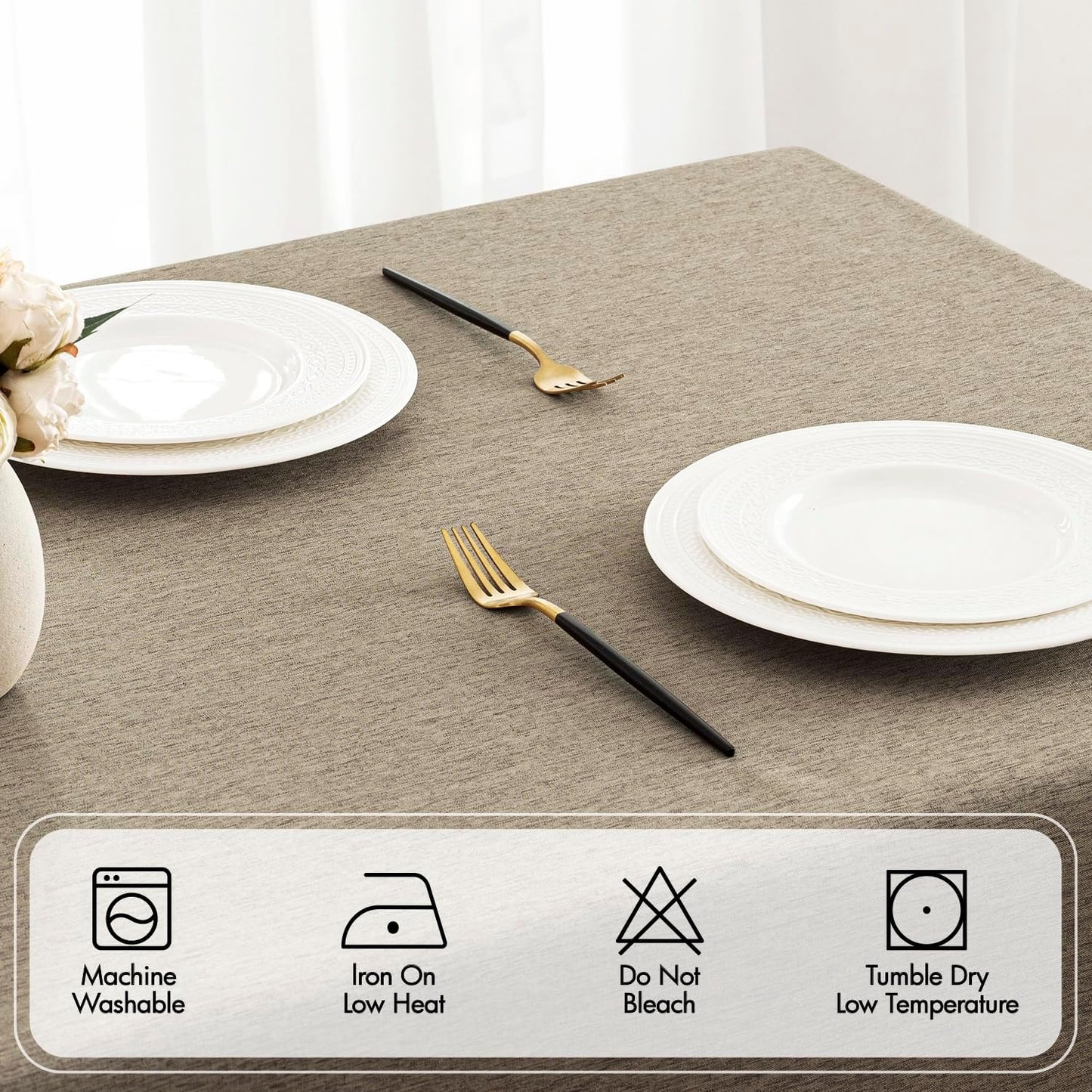 MIULEE Beige Rectangle Linen Polyester Tablecloth with Decorative Cutouts Spring Waterproof Stain Resistant & Shrink-Proof Table Cloth 52x70 inch Farmhouse Style for Dining Wedding and Outdoor