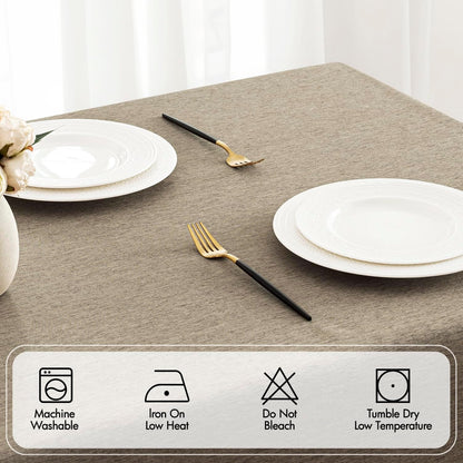 MIULEE Beige Rectangle Linen Polyester Tablecloth with Decorative Cutouts Spring Waterproof Stain Resistant & Shrink-Proof Table Cloth 52x70 inch Farmhouse Style for Dining Wedding and Outdoor