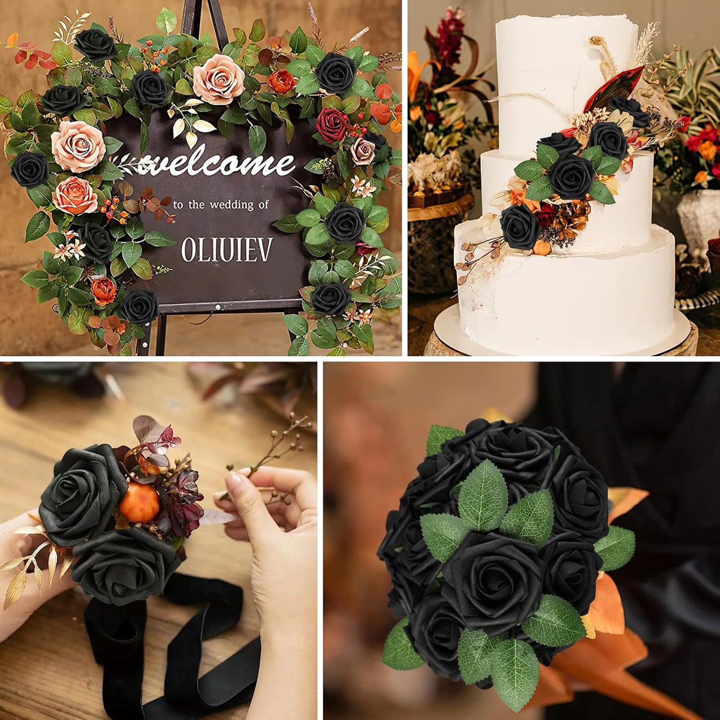 AmyHomie Artificial Flowers Dark Red Rose 25pcs Real Looking Fake Roses w/Stem for DIY Wedding Bouquets Centerpieces Arrangements Party Baby Shower Mothers Day Christmas Tree Decorations