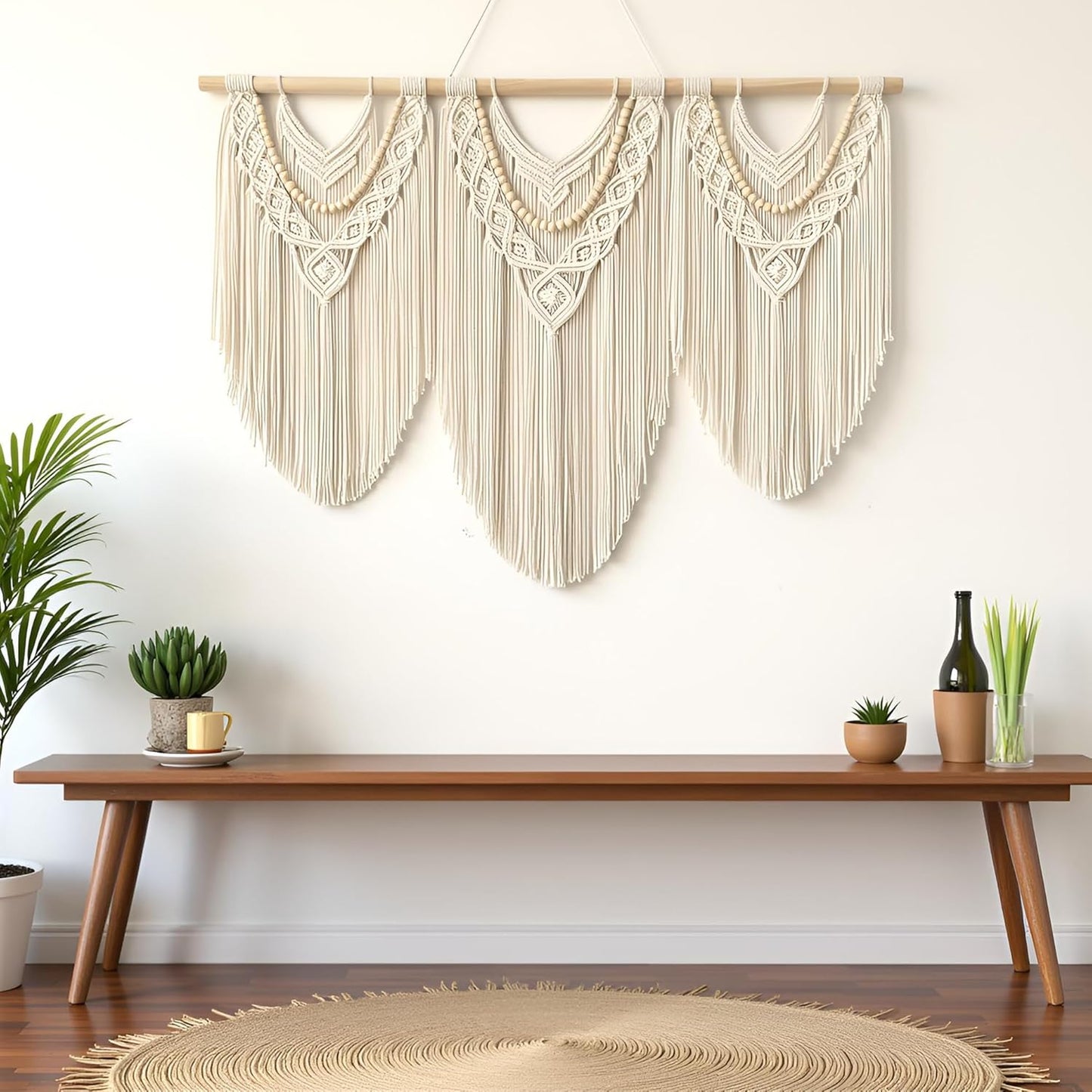 guzhiou large macrame wall hanging - Boho Tapestry Macrame Wall Decor Art- Chic Bohemian Handmade Woven Tapestry Home Decoration for Bedroom Living Room Apartment Wedding Party - 43"x32" (Wood bead)