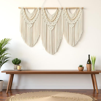 guzhiou large macrame wall hanging - Boho Tapestry Macrame Wall Decor Art- Chic Bohemian Handmade Woven Tapestry Home Decoration for Bedroom Living Room Apartment Wedding Party - 43"x32" (Wood bead)