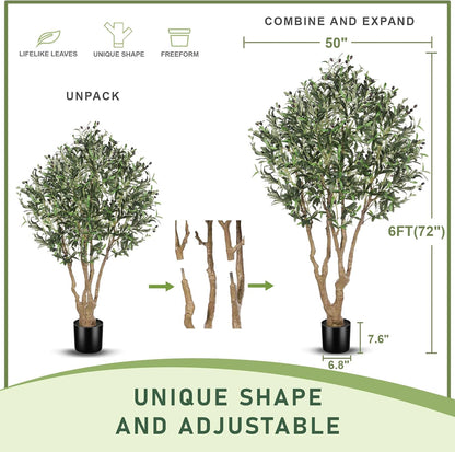 LYERSE Faux Olive Tree 7ft - Artificial Olive Tree Indoor with Large Branches and Realistic Fruits - Fake Olive Tree with Sturdy Base for Modern Home Office House Decor