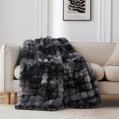 COOVA Faux Fur Throw Blanket for Couch, Cozy Soft and Fuzzy Plush Rabbit Fur Bubble Blanket for Sofa Bedroom Living Room, 50x60 Inches Tie Dye Brown