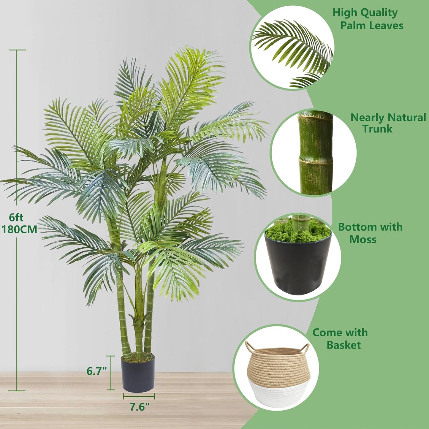 Warmplants Artificial Ficus Tree, 7ft Silk Fake Ficus Leaves Plant with Basket, Indoor Outdoor Faux Green Tree for Home Garden Office House Livingroom Décor