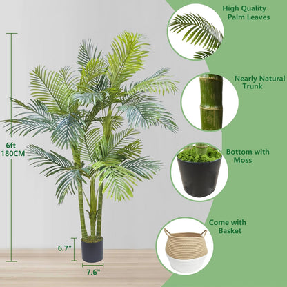 Warmplants Artificial Ficus Tree, 7ft Silk Fake Ficus Leaves Plant with Basket, Indoor Outdoor Faux Green Tree for Home Garden Office House Livingroom Décor