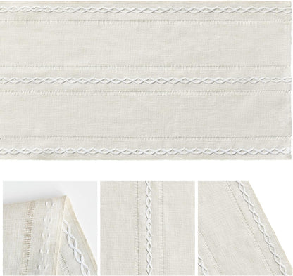 Artoid Mode Beige Rustic Cotton Linen Table Runner, Seasonal Embroidered Hollow Kitchen Dining Table Decoration for Home Party Decor 13x72 Inch
