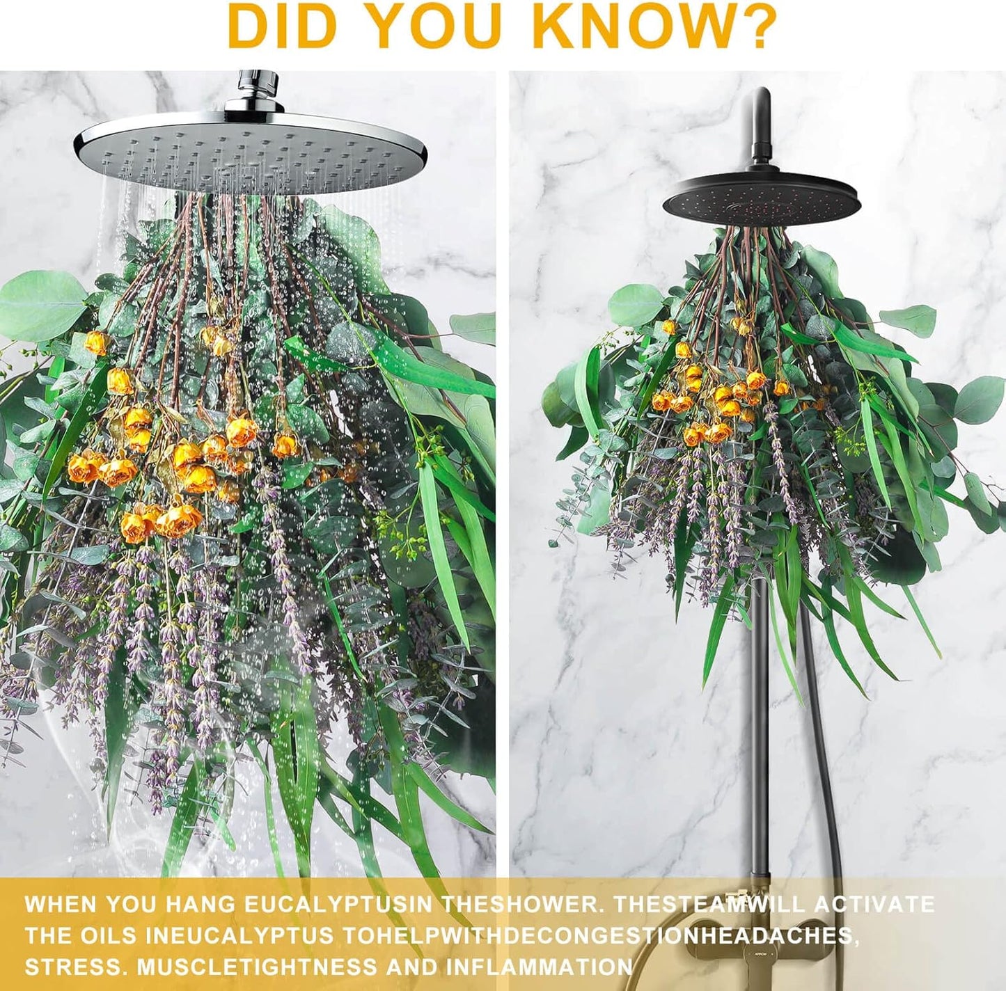 52 PCS Mix Dried Eucalyptus & Lavender Flowers Bundles for Shower, 17'' Natural Real Hanging Silver Dollar Eucalyptus Leaves Stems, Fragrance Fresh Plants Home Bathroom Decor (52pcs)