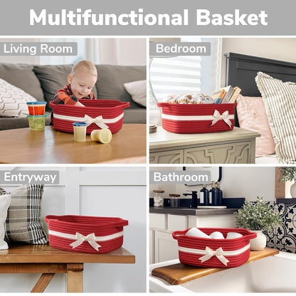 CHICVITA Decorative Gift Basket, Easter Basket for Kids, Woven Rope Storage Baskets with Handles, Nursery Baby Shower Toy Organizer, Grey, 13 x 9.8 x 5 inches