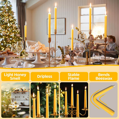12 Pack Beeswax Taper Candles,8in Dripless Pure Beeswax Candles Non Toxic,8 Hours Long Burning 100% Natural Candle Sticks,Smokeless and Unscented Bees Wax Candle for Home,Prayer,Tall Tapered